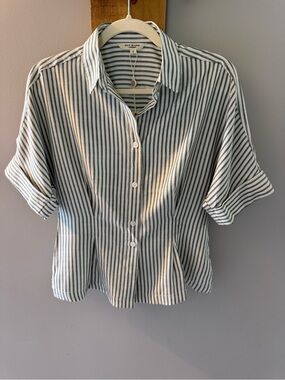 Max Studio Green Stripe Button-Front Shirt, NWTs